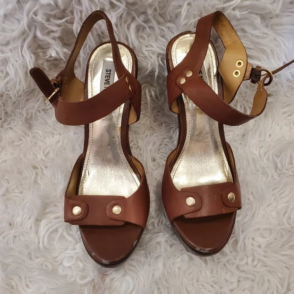 STEVE MADDEN|Womens brown leather platform sandals| Size 7 - Picture 2 of 7